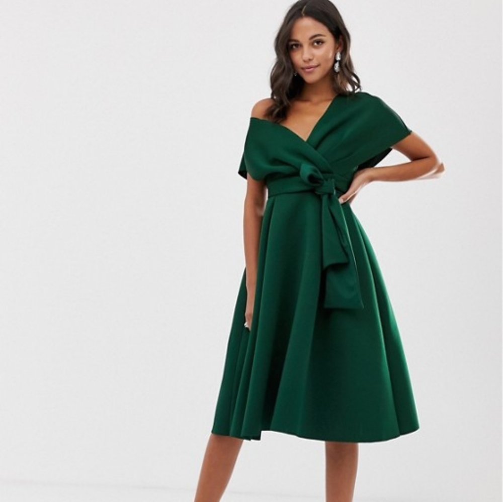 ASOS DESIGN Fallen Shoulder Midi Dress